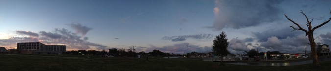 Here is a panorama showing all of the red tailed clouds.